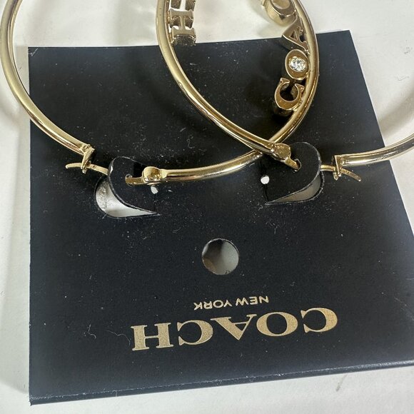 Coach Medium Hoop Earrings Gold Signature Logo Spellout Jewel Rhinestone - Picture 4 of 11